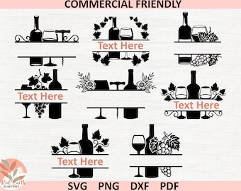 Wine SVG Bundle, Wine PNG Bundle, Wine Clipart, wine monogram frame bundle, grape vine wreath svg- Wine Glass bottle Svg - Wine Drinking Svg