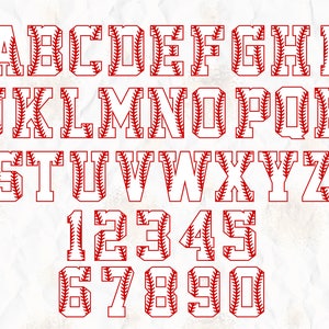 Alfabeto da baseball e softball, numeri in formato SVG, PNG, DXF, PDF, EPS per Cricut, Silhouette Studio, macchine da taglio, decalcomanie in vinile, design per magliette