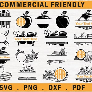 Paquete de svg de monograma de maestro, regalo de maestro svg, regreso a la escuela svg, marco de monograma de la escuela svg, asistente de maestro svg, libros de Apple Marco de monograma Svg
