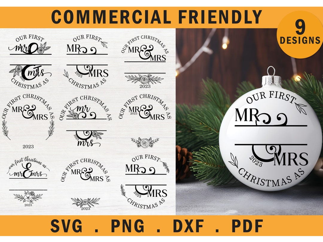 Newlyweds Mr and Mrs Split Monogram Frame Bauble Decal Ornament Svg