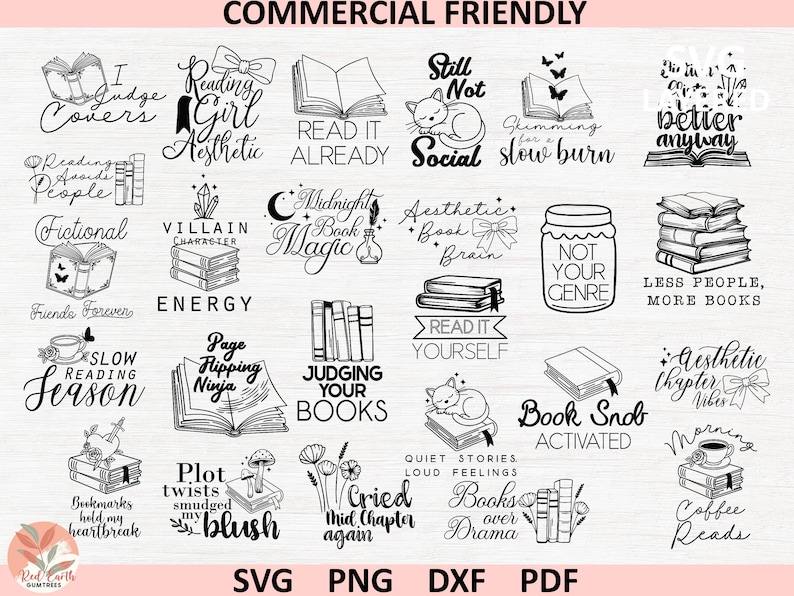 Book Lover Quotes Bundle SVG, Reading Quotes SVG, Book Lover Svg ...
