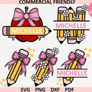 Lápis de professora coquete para sublimação png, lápis escolar com laço rosa coquete svg, professora com laço rosa svg, professor moderno png, volta às aulas svg