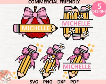 Matita per insegnante Coquette per stampa a sublimazione png, matita scolastica con fiocco rosa Coquette in formato svg, insegnante con fiocco rosa in formato svg, insegnante alla moda in formato png, ritorno a scuola in formato svg