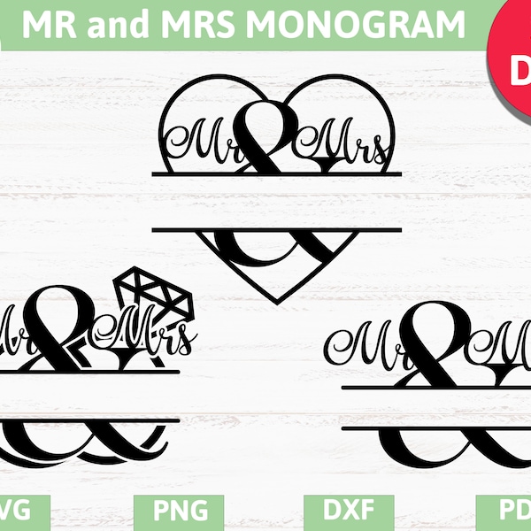 Mr and Mrs svg, wedding sign decal, mr and mrs split monogram frame SVG, PNG, DXF,Pdf,Eps cricut, silhouette studio, vinyl decal,cut file