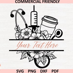 Stethoskop Split-Monogramm SVG, Hand gezeichnete Krankenschwester Stethoskop SVG, Stethoskop Herz svg, Floral Stethoskop SVG, Doktor svg, Krankenschwester Clipart