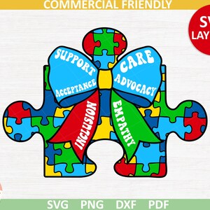 Autism Awareness Coquette boog svg, retro autisme PNG, Autism Mama svg, Autism Advocate svg, speciaal onderwijs, neurodiversiteit svg, autisme puzzel