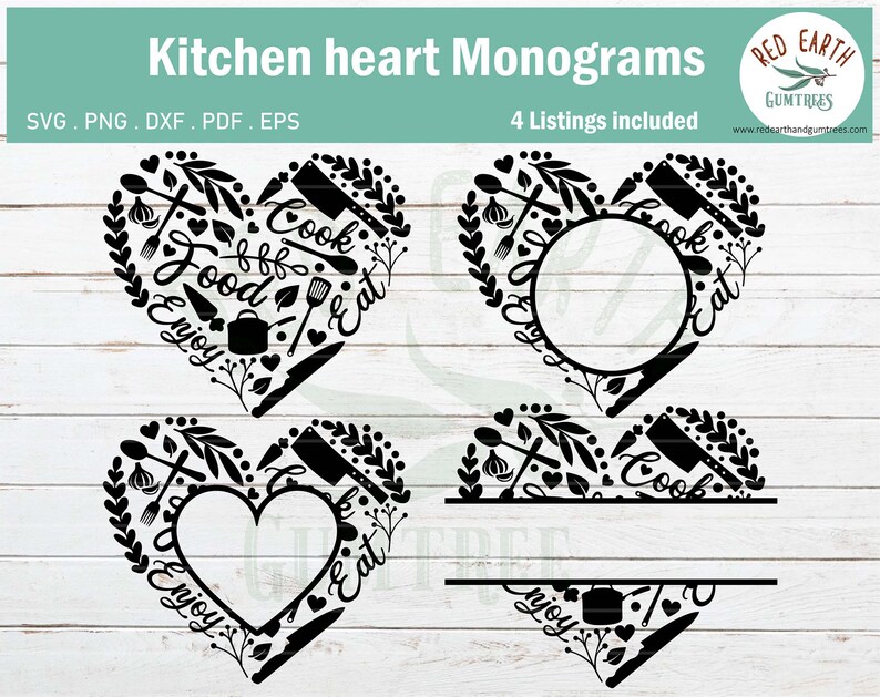 Download Kitchen heart split monogram frame cooking monogram SVG PNG | Etsy