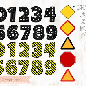 In aanbouw thema, cijfers, borden, SVG (gelaagd), PNG, DXF voor cricut, silhouette studio, vinylsticker, t-shirtontwerp, taarttopper
