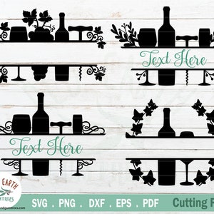 Weinsplit-Monogramm-Rahmen-Abziehbild-Bündel, Weinschild-Aufkleber, Wein-Schneidebrettaufkleber in SVG, PNG, Eps, DXF, Cricut, Silhouette Studio