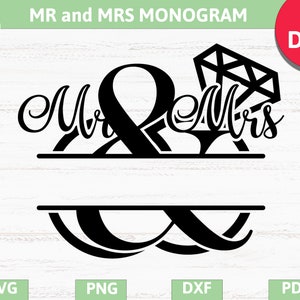 Mr and Mrs wedding ring, wedding sign decal, mr and mrs split monogram SVG, PNG, DXF,Pdf,Eps cricut, silhouette studio, vinyl decal,cut file