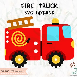 Brandweerwagen SVG, brandweerman vrachtwagen, brandweerwagen clipart, SVG gelaagde SVG, PNG, DXF, EPS, PDF voor cricut, Silhouette Studio, gesneden bestand, vinyl sticker