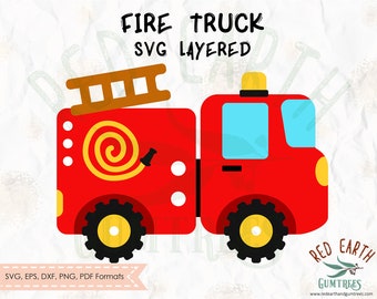 Fire truck svg, fireman truck, fire engine clipart, svg layered SVG, PNG, DXF, Eps, Pdf for cricut,silhouette studio,cut file,vinyl decal