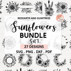 Bundle SVG tournesol, cadre monogramme tournesol SVG, boho tournesol, tournesol citations Svg, demi tournesol Svg, flèche tournesol split frame
