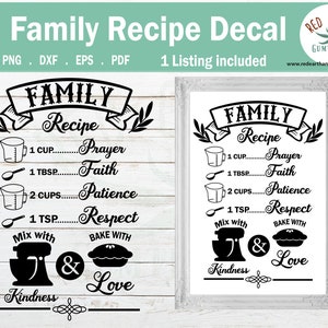 Küchen Aufkleber svg, Familienrezept svg Abziehbild, Rustikale Bauernhausküche Abziehbild svg, Backabziehbild svg, Bake svg pdf, eps, dxf cricut, Scherenschnittkamee