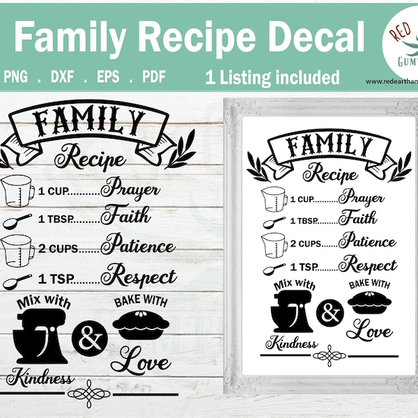 Kitchen Decal svg, Family Recipe svg decal, Rustic Farmhouse Kitchen decal svg,Baking decal svg,bake svg pdf,eps,dxf cricut,silhouette cameo