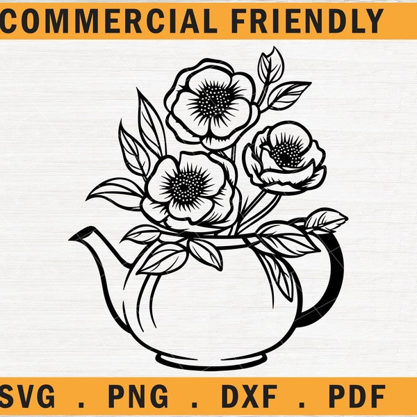 Floral teapot svg,farmhouse flowers teapot svg,wild flowers tea in teapot svg,cottage core teapot svg,tea kettle svg,flowers farmhouse svg