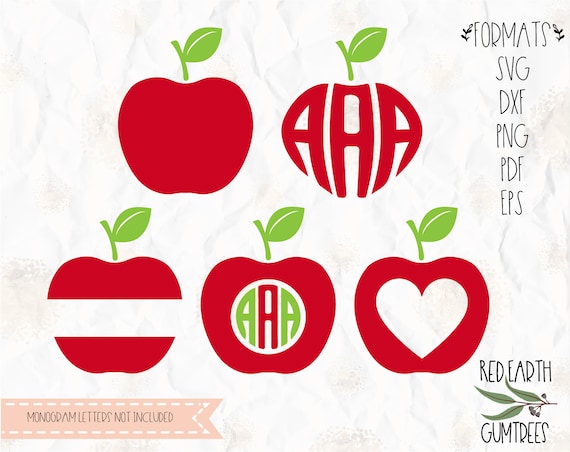 Apple Monogram Frame Apple Split Apple Back To School Svg Etsy