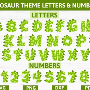 Dinosaur theme birthday party spots and spikes letters and numbers, dinosaur t rex letters alphabet numbers vinyl decal SVG,PNG,DXF,Pdf