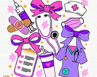 Preppy Coquette Nurse Png, Health care worker Png, Doing Nurse stuff png, Nurse quotes png,retro Nurse png, Nurse gift,Pink Stethoscope Png