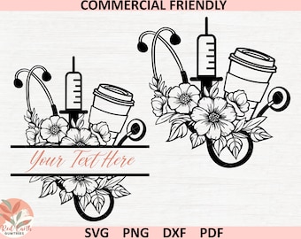 Floral Stethoscope Split Monogram frame SVG,Hand Drawn Nurse stethoscope SVG,Stethoscope Heart svg,stethoscope SVG, Doctor Svg,Nurse Clipart