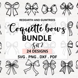 Lint flirt Bow SVG-bundel | Ribbon Hair Bow clipart, handgetekende lint SVG, coquette bow illustraties, girlie coquette digitale download