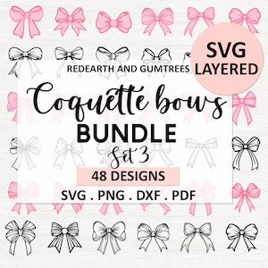 Coquette Ribbon Bow SVG-bundel | Girlie roze haarstrik clipart | Handgetekende strikillustraties svg | Lintbundel SVG Crafts, digitale download