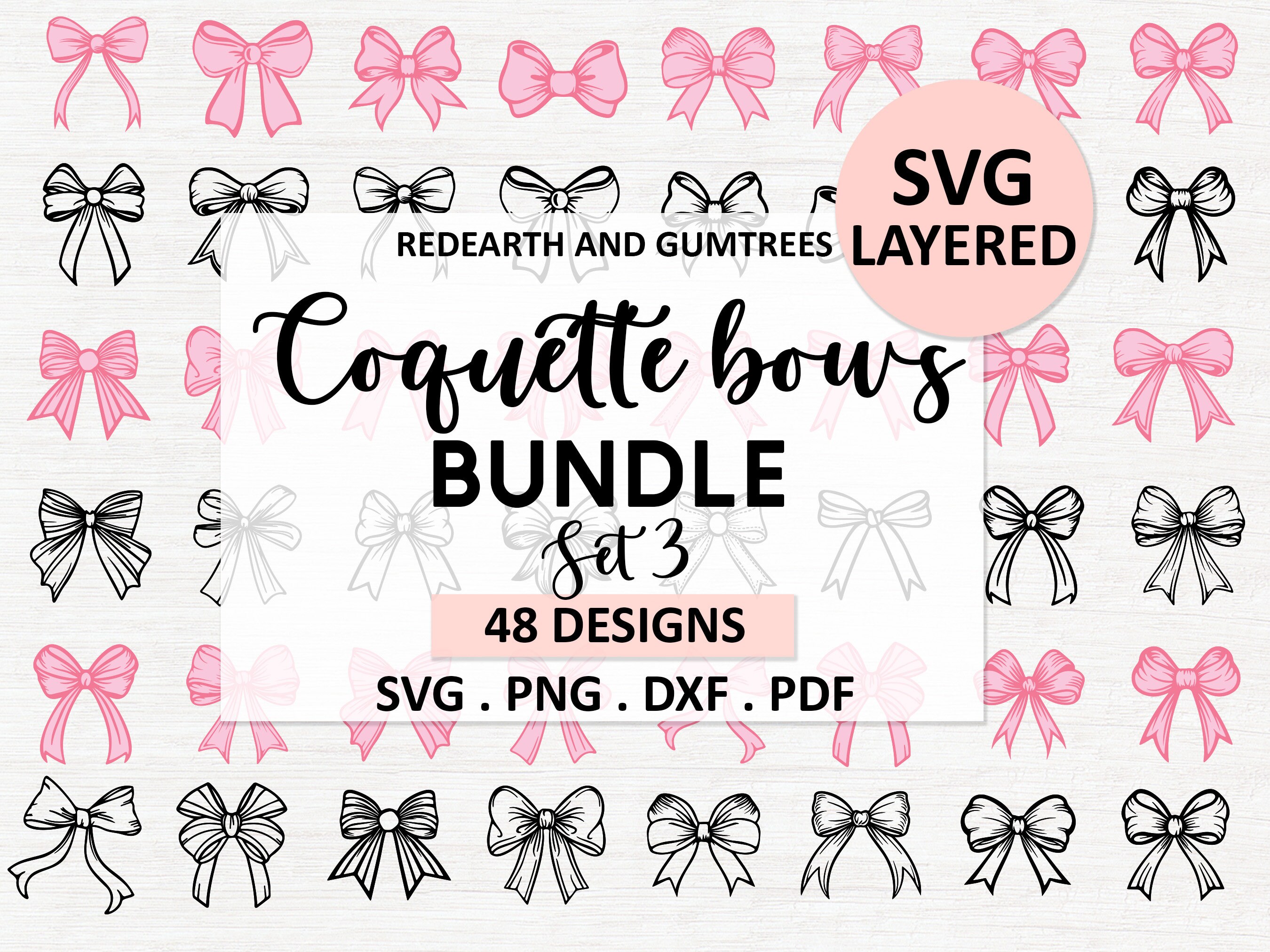 Kokette Ribbon Bow SVG Bundle | Girlie Rosa Haarschleife Clipart | Handgezeichnete Schleife Illustrationen svg | Ribbon Bundle SVG Handwerk, digitaler Download