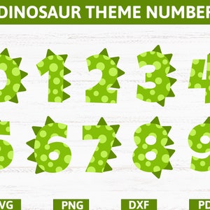 Dinosaurus thema verjaardagsfeestje vlekken en spikes nummers, dinosaurus t-rex nummers vinyl sticker SVG, PNG, DXF, Eps, Pdf voor cricut, silhouet