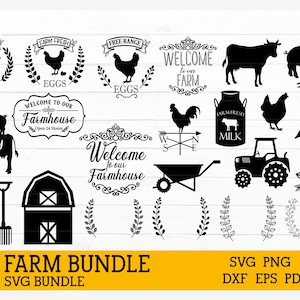 ビッグファームライフバンドル、農場の新鮮な卵、乳製品 SVG、PNG、EPS、Pdf、Dxf（クリカット用）、シルエットスタジオ、カットファイル、ビニールデカール、Tシャツデザイン