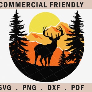 Retro sunset mountains Buck deer svg,buck shadow silhouette svg,deer mountain svg,deer in nature svg,deer antler svg,fathers day sublimation