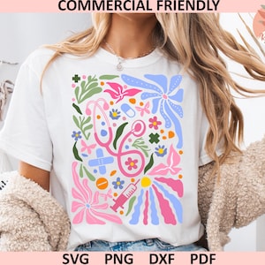Estetoscópio rosa svg, camiseta floral retrô de enfermeira png, profissional de saúde svg, estetoscópio floral boho moderno, presente de enfermeira, estética boho rosa