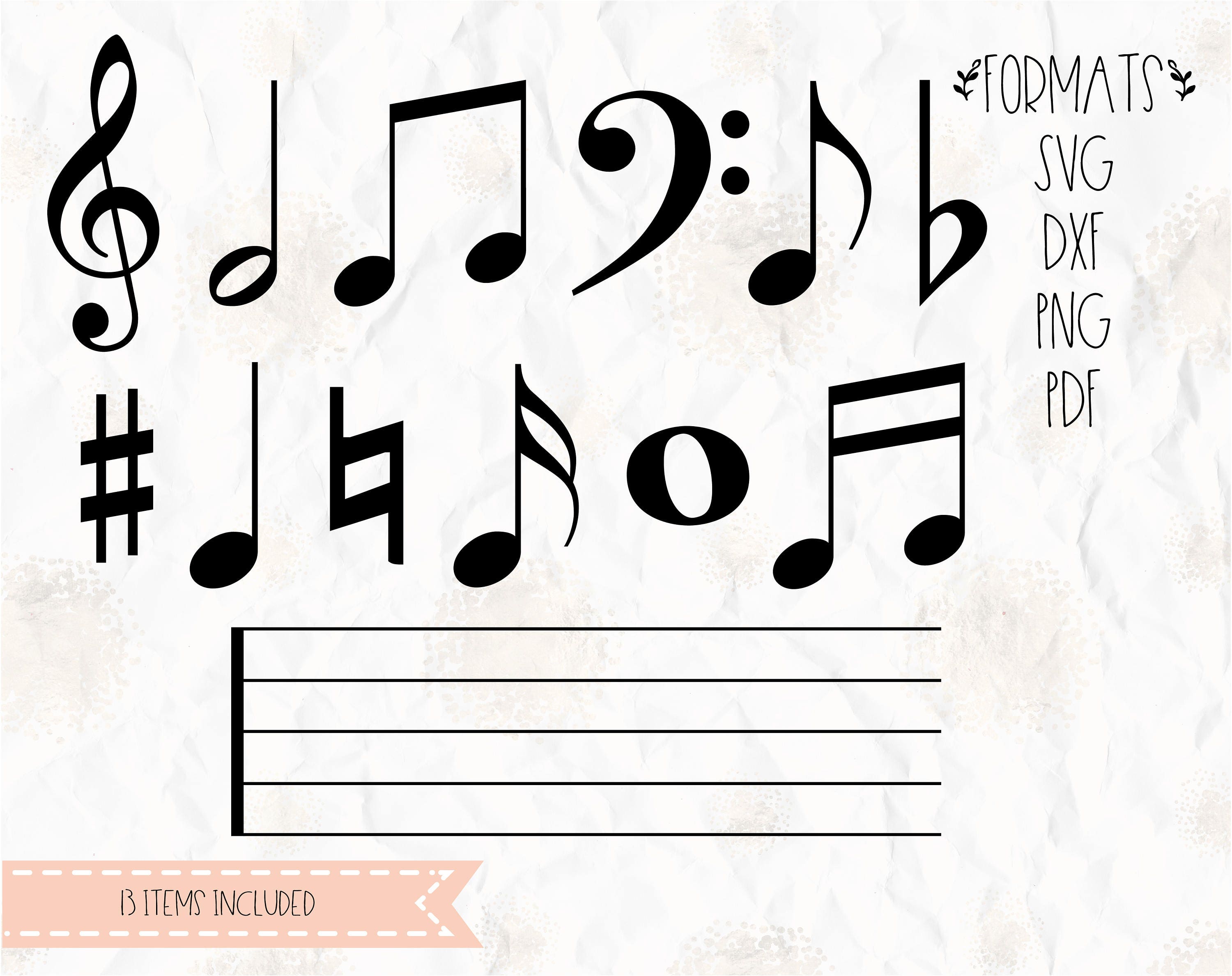 Download Music notes staff SVG PNG DXF pdf cricut silhouette | Etsy