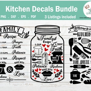 Bem-vindo à nossa cozinha rústica de fazenda, decalque de receita de família SVG, PNG, Eps, DXF, PDF cricut, estúdio de silhueta, arquivo de corte, vinil