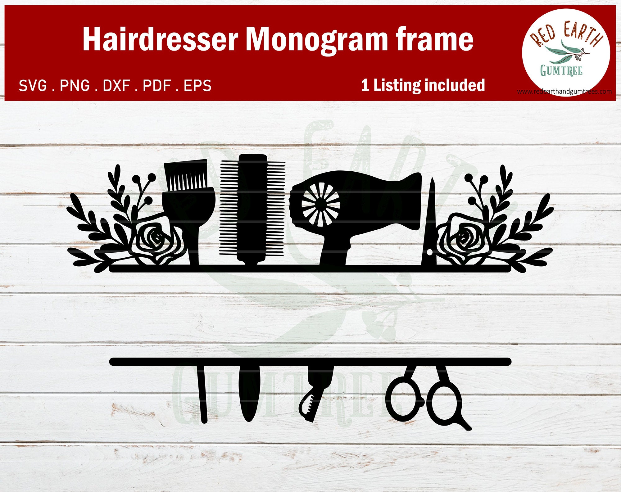 Floral Hairdresser monogram frame svg, barber monogram frame svg, hai…