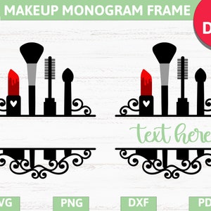 Makeup split monogram frame,lipstick svg,mascara svg,glamour monogram SVG, PNG, Eps, DXF,Pdf cricut, silhouette studio,cut file, vinyl decal