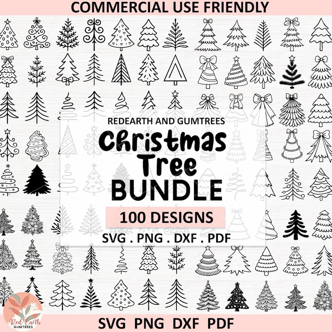 100 Christmas Tree Bundle SVG PNG, Ornamental Christmas Tree Clipart ...