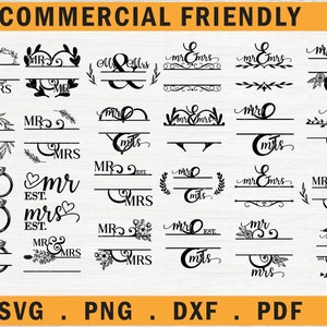 Mr und Mrs SVG Bundle, Mr und Mrs Split Monogramm Rahmen SVG, mr mrs est. SVG, Ehe svg, Hochzeit svg Bundle, Ehering svg, Jungvermählten svg