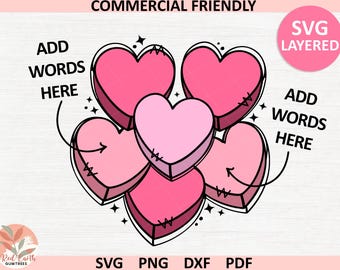 Conversation Hearts template svg layered, Candy Heart SVG,Candy Hearts Png, Valentine Hearts Svg,Candy Heart Clipart ,Custom Candy Heart svg