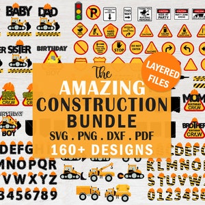 Huge Construction birthday bundle svg, under construction elements svg, trucks svg, digger truck svg,excavator truck, birthday crew t shirt