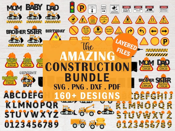 Huge Construction birthday bundle svg, under construction elements svg, trucks svg, digger truck svg,excavator truck, birthday crew t shirt
