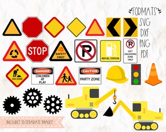 Under construction birthday theme, road sign, gear, truck SVG (layered), PNG, DXF for cricut, silhouette studio, vinyl decal, t shirt design