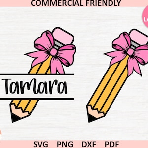Trendy Coquette pencil Teacher png,pencil split monogram svg, Coquette bow back to school pencil svg,pink bow teacher svg,Trendy Teacher Png