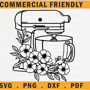 Bloemen keukenmixer SVG, keukenmixer svg, keukenmixer svg, Floral Baker svg, keukenmixer svg, bloem baker keukenmixer svg, kok svg