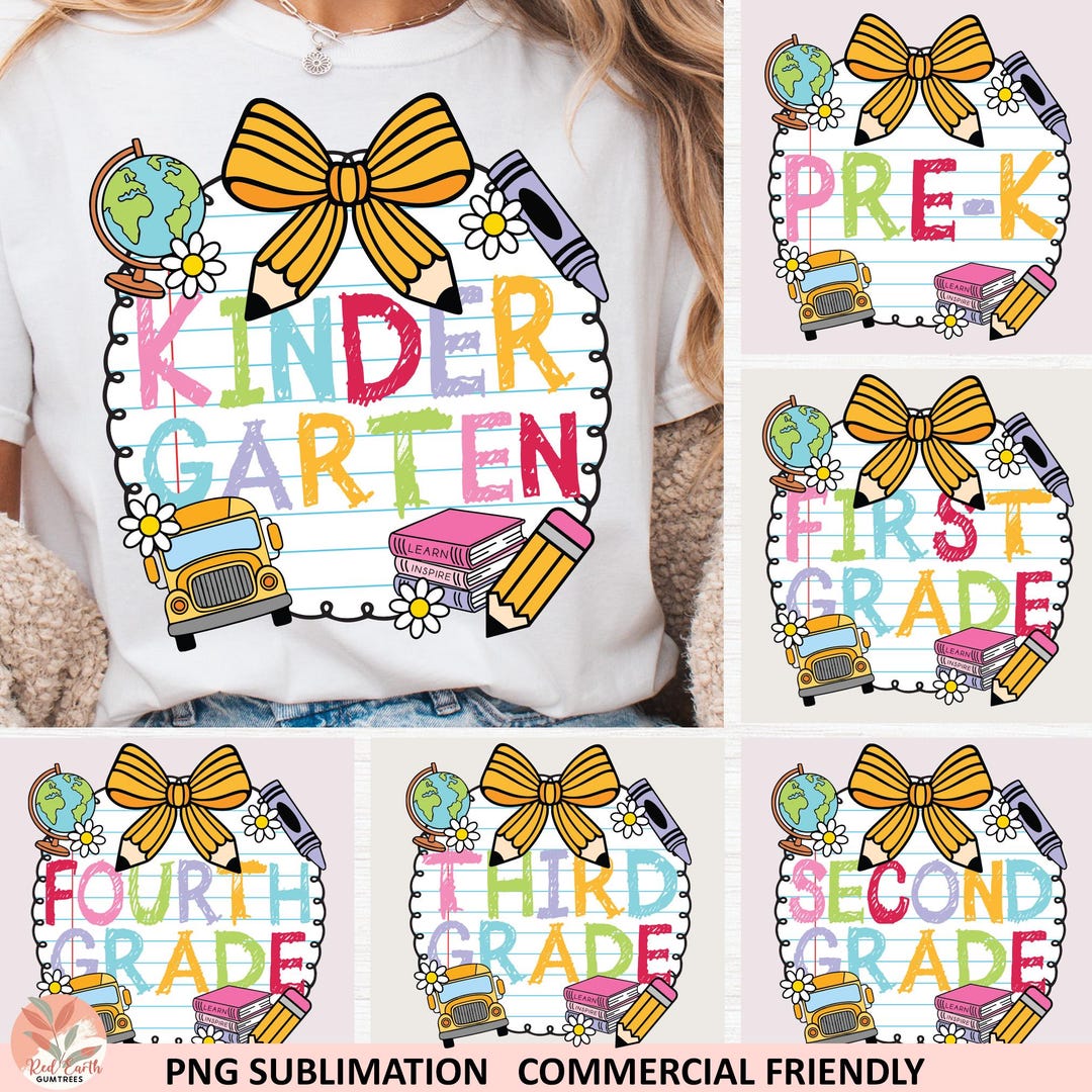 Retro Back to School PNG Sublimation Bundle, Kindergarten Png Design ...