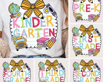 Retro Back to School PNG sublimation Bundle, Kindergarten png Design, First Day Shirt PNG, Pre-K to Fourth Grade Png, School Sublimation png