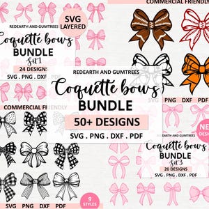 Lot de rubans coquette noeud SVG, noeud à motifs SVG, svg noeud de football, ruban de coquette SVG, lot d'illustrations clipart noeud dessinés à la main