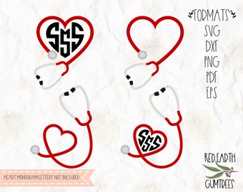 Heart Stethoscope monogram frame, nurse monogram, medical, SVG, PNG, DXF, Eps, Pdf for cricut, silhouette studio, cut file, vinyl decal