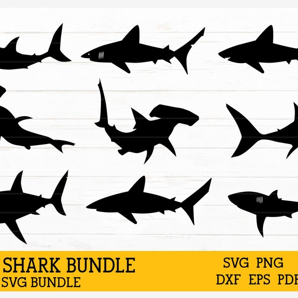 Shark silhouettes collection, hammer shark, great white shark, SVG, PNG, DXF, Eps, Pdf  cricut, silhouette studio, cut file, vinyl decal
