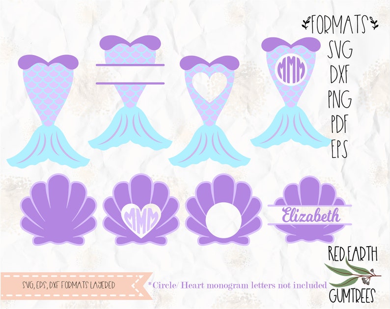 clam split PNG DXF vinyl decal silhouette studio circle monogram frame SVG Eps circle monogram frame Mermaid tail split Pdf cricut