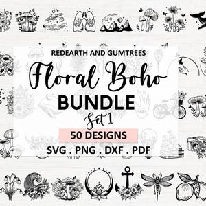 Bundle Svg boho fleur, lot Svg fleurs sauvages, Svg floral boho, Svg fleurs sauvages, Svg céleste boho, floral lineart minimaliste, boho champignon